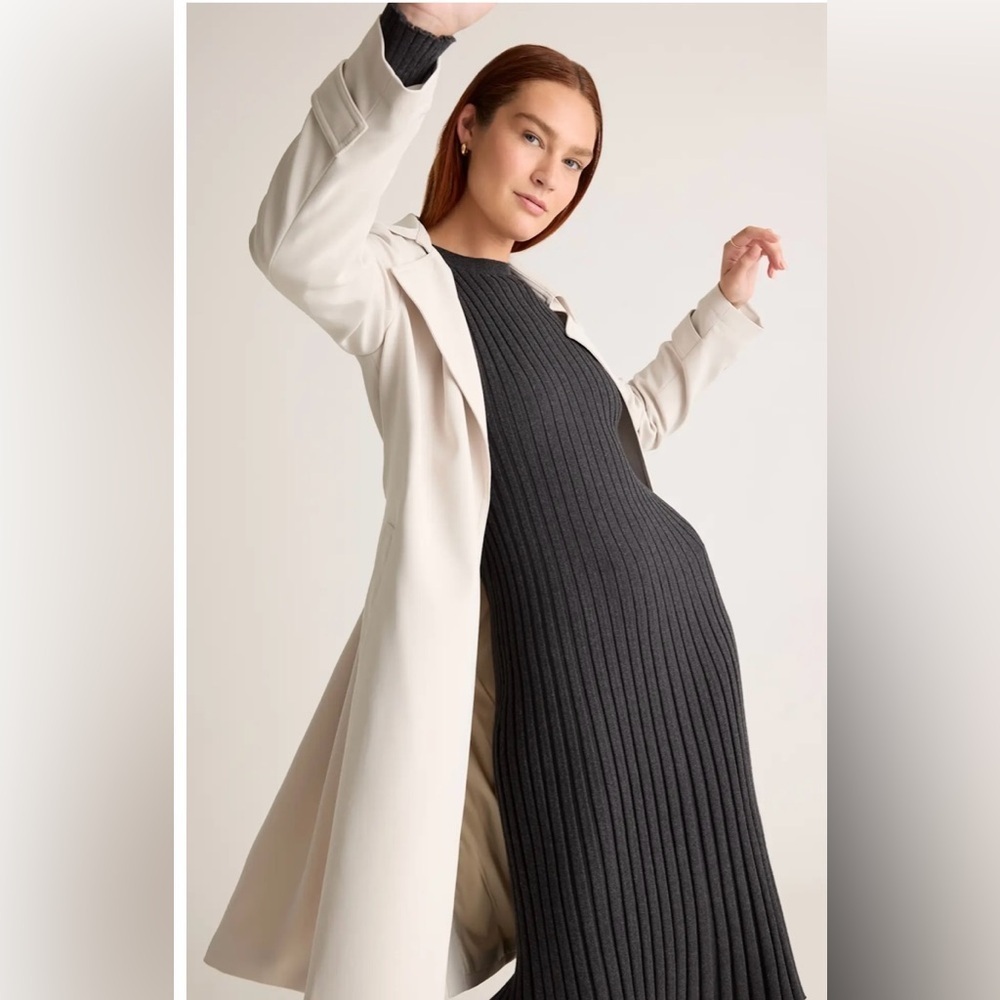 Quince Cotton Cashmere Ribbed Long Sleeve Crew Midi Dress charcoal Heather XL - Picture 7 of 10